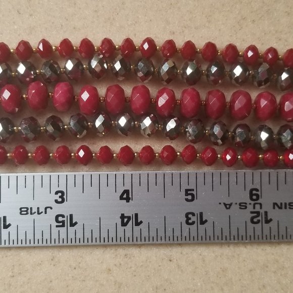 RARE VINTAGE JOSE MARIA BARRERA RED Crystal HEMATITE STATEMENT 5 STRAND BRACELET - Picture 8 of 8